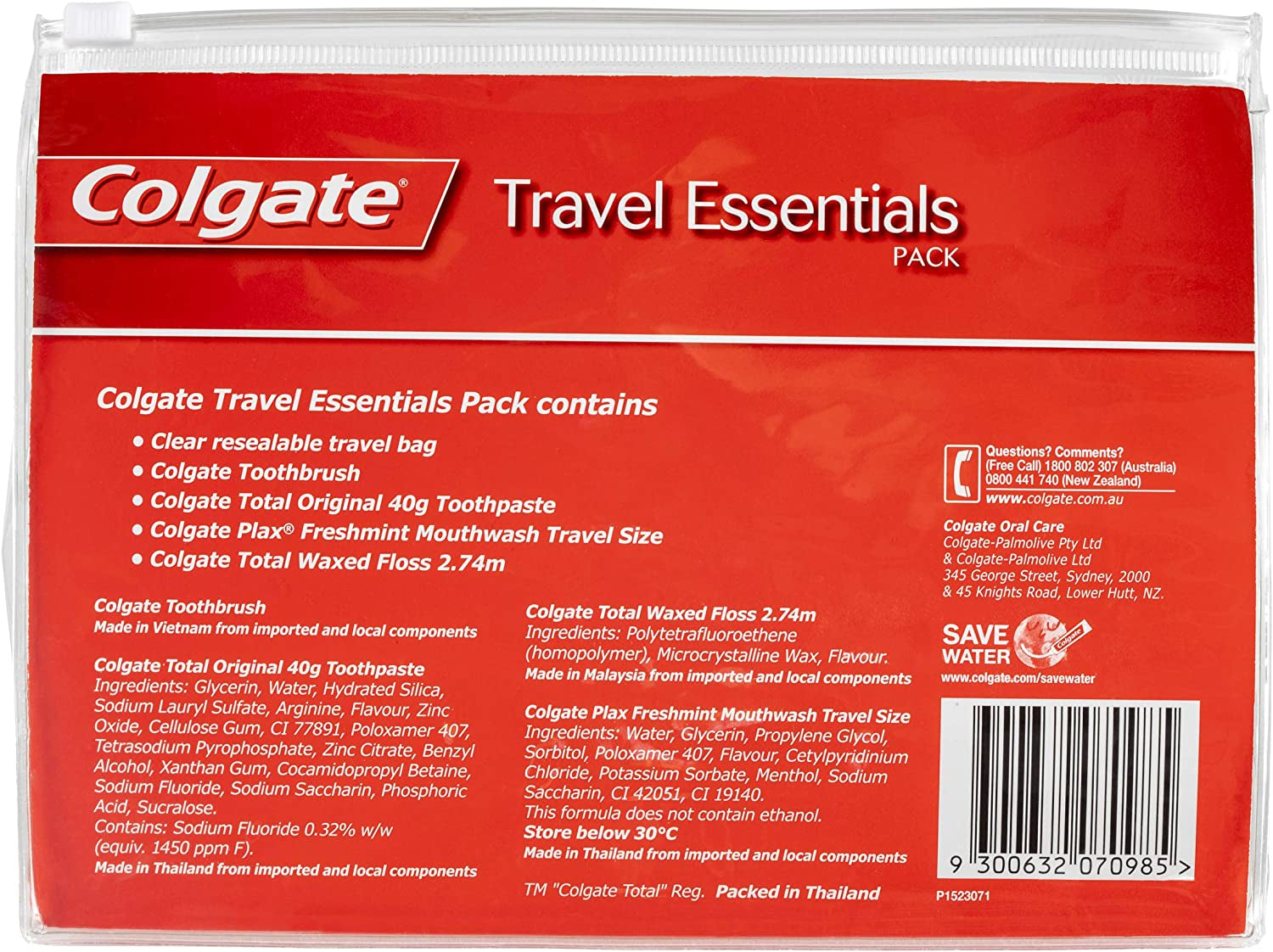 Travel Essentials Kit, 1 Pack, Toothbrush, Toothpaste, Mouthwash, Floss and Travel Bag Pack