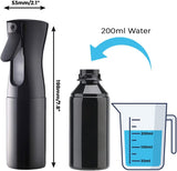 Premium Mist Spray Bottle - 6.8Oz/200Ml, Continuous Mister Water Spray Bottle for Long Straight & Curly Hair Styling, Plants, Ironing, Cleaning, Salon & Skin Care… (Black)