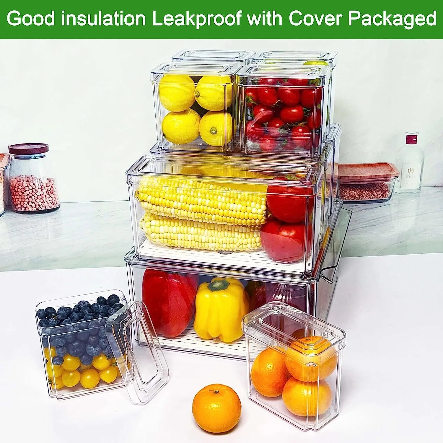 Clear Stackable Fridge Organiser Bins with Lids, Large Size Plastic Food Storage Containers for Fruit & Vegetable Storage, Kitchen Storage & Organisation (10 Pack-Tall)