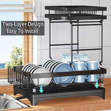 Load image into Gallery viewer, Dish Drying Rack, 2 Tier Dish Rack with Drainboard for Kitchen Counter, Multi-Functional Metal Storage Rack Detachable Dish Rack Organizer with Utensil Holder for Bowl, Cups, Cutting Board (White)
