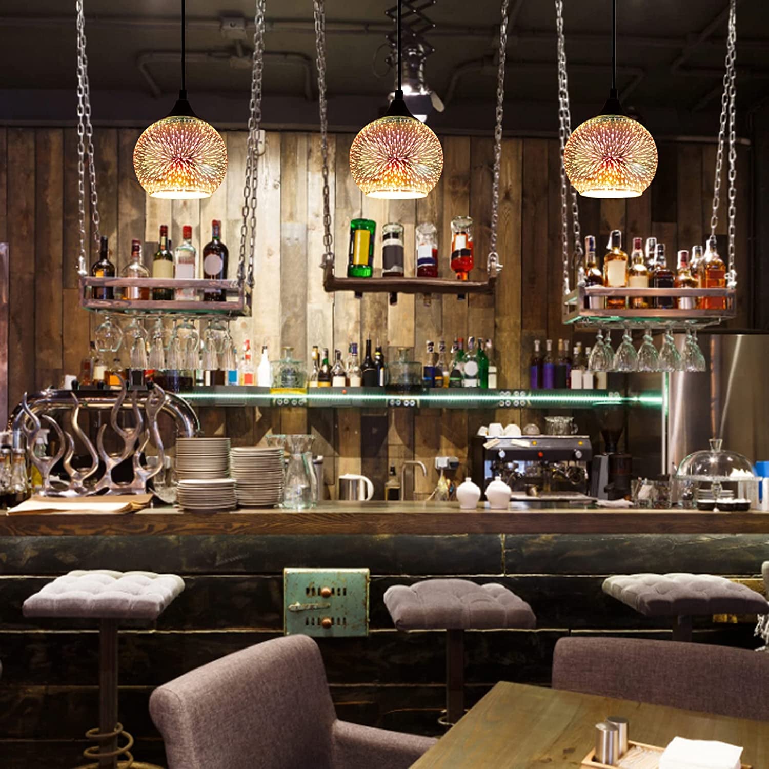 a Set of 3 Modern Glass Pendant Lights,Colourfull 3D Firework Lamp,Suitable for Island Living Room,Kitchen,Dining Room Etc