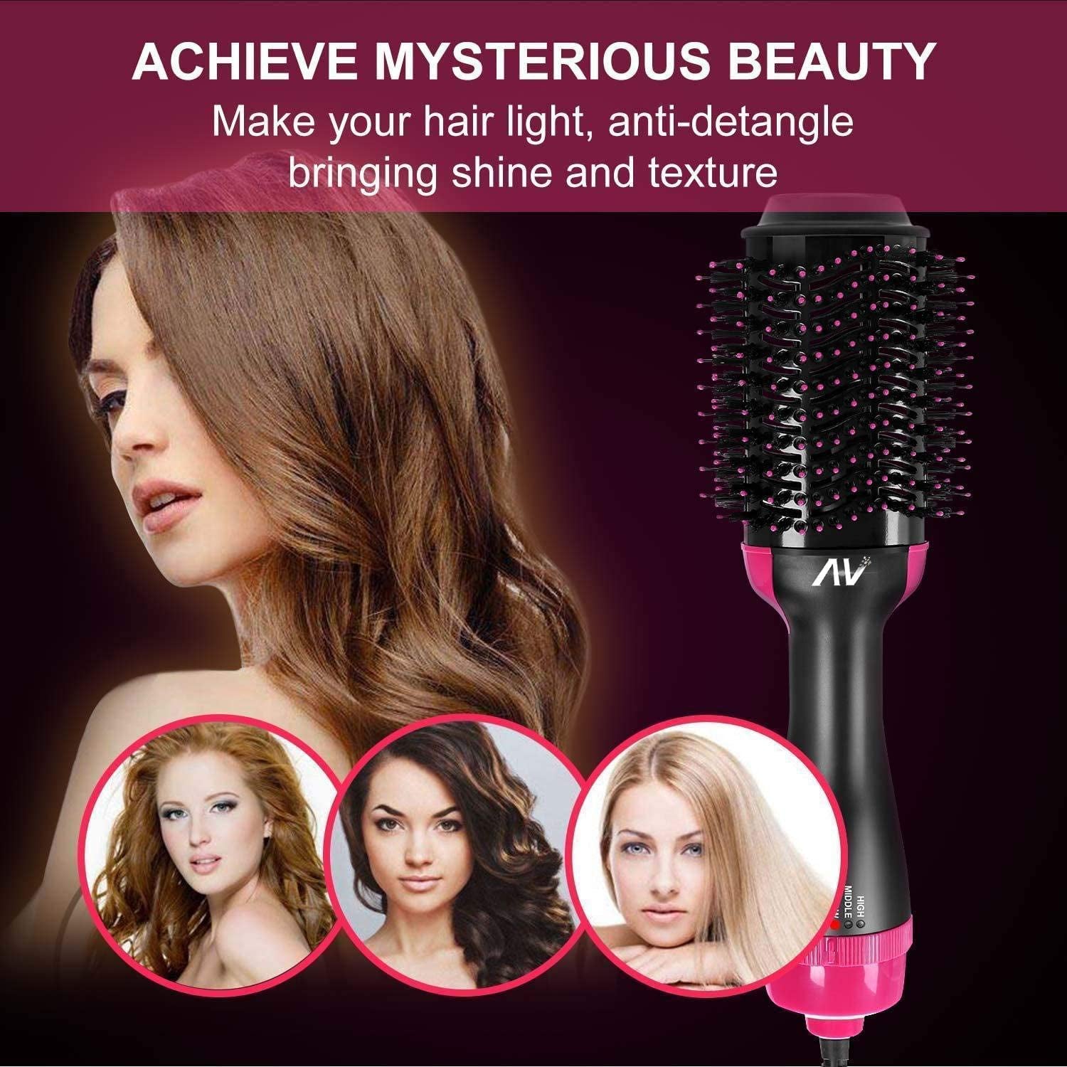 AU Plug Hot Air Brush,One Step Hair Dryer & Volumizer Hair Dryer & Volumizing Styler Comb 3-In-1 Negative Ion Straightening Brush Salon Hair Straightener Brush Curler for All Hair Types