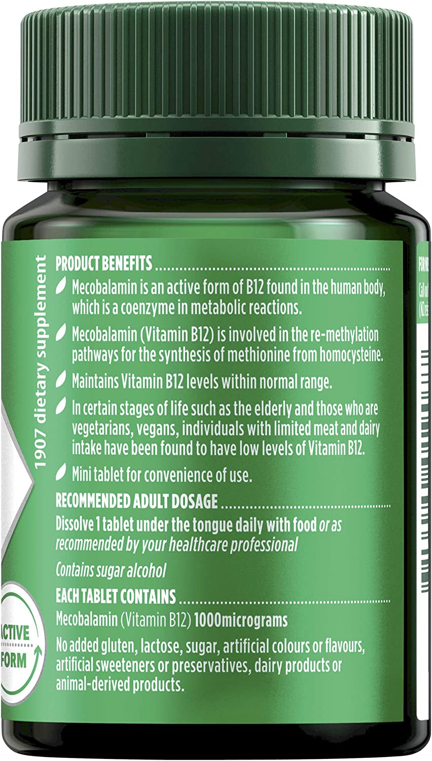 Activated Methyl B12 1000Mcg with Vitamin B for Energy - 60 Mini Tablets