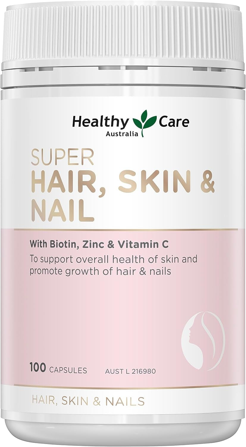 Super Hair, Skin and Nails - 100 Capsules, Pink | with Biotin, Zinc and Vitamin C