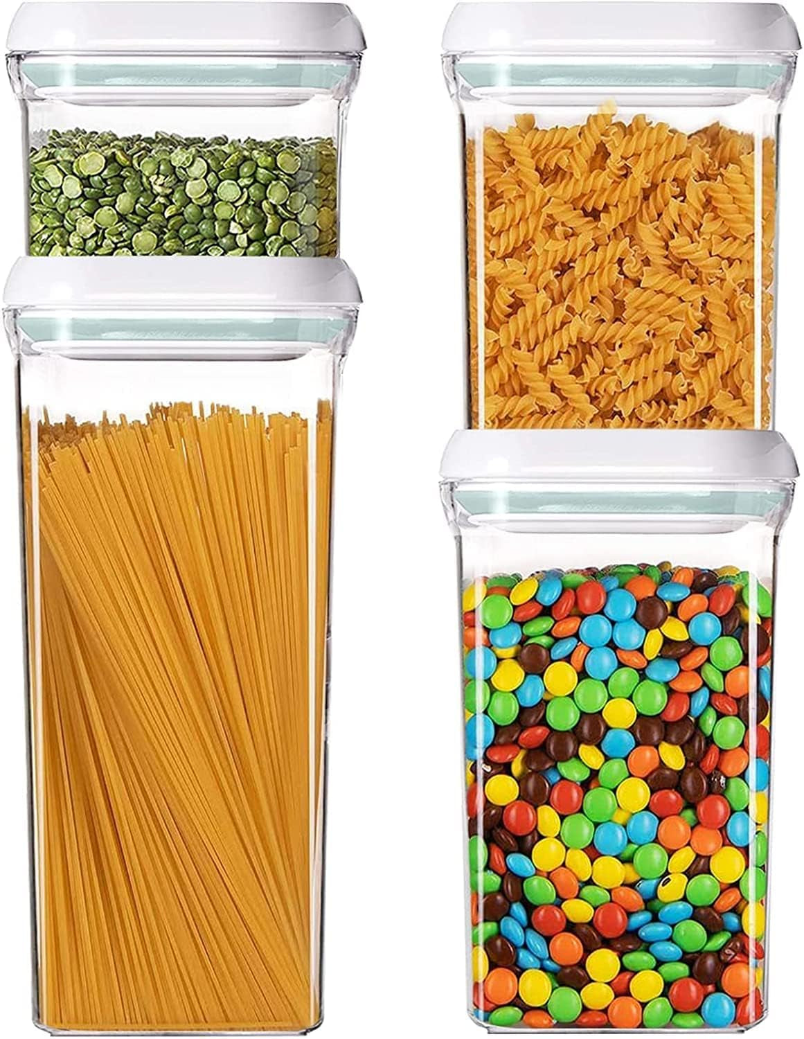 Airtight Food Storage Container, 4 Pcs Clear Plastic Kitchen Canisters Set with Pop up Airtight Lids for Bulk Food Cereal Candies Cookies Coffee Nuts Sugar Pet Food Storage