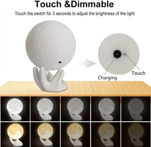 Moon Lamp - Home Décor, Mood Lighting with Brightness Control, LED Night Light, Bedroom, Sleep Training Meditation,Birthday Gifts for Kids Women, Ceramic Hand Base, 3.5", White & Yellow