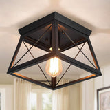 Farmhouse Flush Mount Ceiling Lights Fixtures,Kitchen Close to Ceiling Lamp,Square Black Metal Cage Light Fixture for Hallway Bedroom Dining Room Entryway,E27