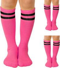 Load image into Gallery viewer, Kids Soccer Socks, [3 Pairs] Stripes Knee High Tube Socks Sport Kids Stockings for Child Young Boys and Girls (US Size 3-6）
