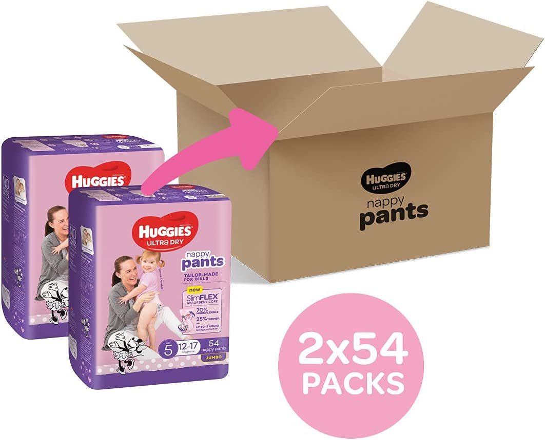Ultra Dry Nappy Pants Girls Size 5 (12-17Kg) 108 Count (2 X 54 Pack) - Packaging May Vary
