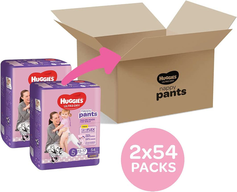 Ultra Dry Nappy Pants Girls Size 5 (12-17Kg) 108 Count (2 X 54 Pack) - Packaging May Vary