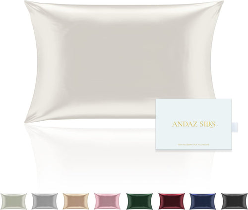 100% Mulberry Silk Pillowcase for Hair & Skin - Luxury Hypoallergenic Both Side Silk (Queen Size, 50X75Cm) (Ivory White)