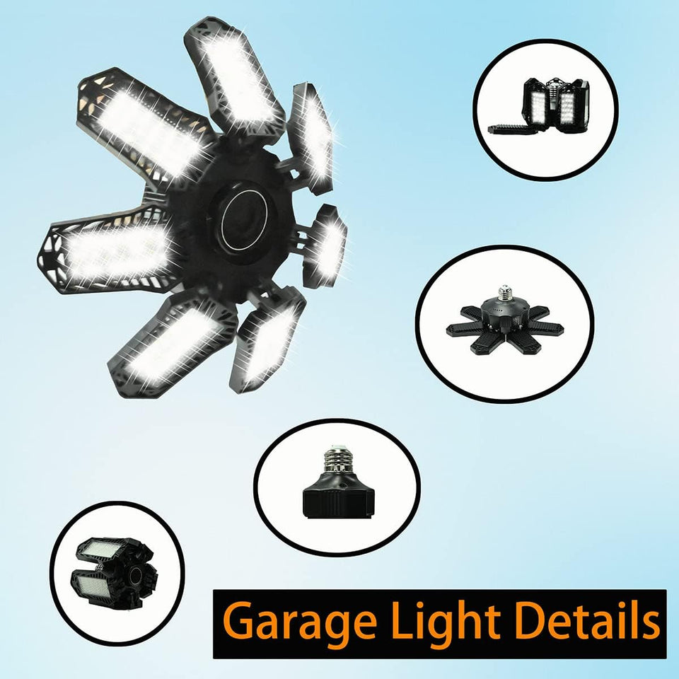 Garage Light, 120W 2100Lumens 6500K Deformable LED Garage Light, 7 Leaves High Light Transmittance & Efficient Heat Dissipation Garage Lights Ceiling LED for Garages, Warehouses, Basements (1 PC)