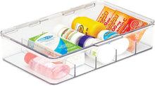 Load image into Gallery viewer, Rectangular Plastic Stackable Storage Box with Hinged Lid for Organizing First Aid, Medicine, Ointments, Dental, Diabetic Supplies - 5 Divided Compartments, Pack of 2 - Clear
