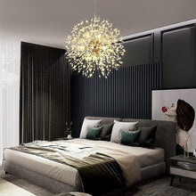 Load image into Gallery viewer, Modern Firework Chandeliers Dandelion Pendant Light, 8 Lights G9 Lamps Alloy Fixtures - with Bulb and 32 Strings Crystal, for Living Room, Bedroom, Dining, Foyer, Hallway, Shop (Gold, Warm Light)
