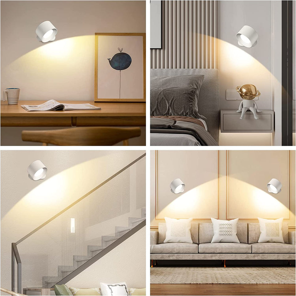 LED Wall Sconce, Wall Mounted Lamp with Rechargeable Battery Operated USB Port 3 Color Temperature & 3 Brightness Level 360°Rotate Magnetic Ball, Cordless Wall Light for Reading Bedside-White