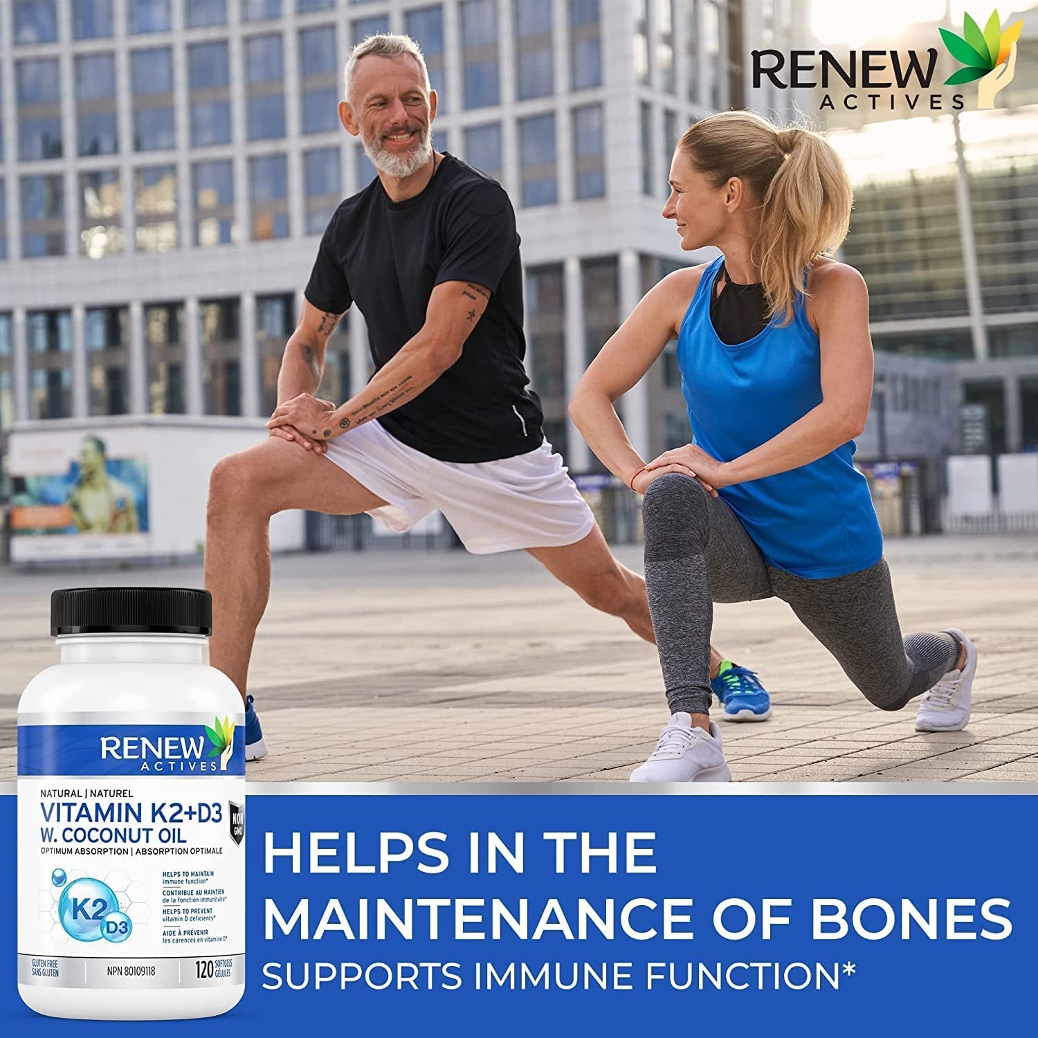 HIGH POTENCY  D3 K2 Supplement with Organic Coconut Oil for Enhanced Absorption - 1000 UI Vitamin D and 120 MCG of Vitamin K - Supports Bone, Teeth & Heart Health. Natural Immune Support. 120 Easy to Swallow Capsules. Made in Canada!