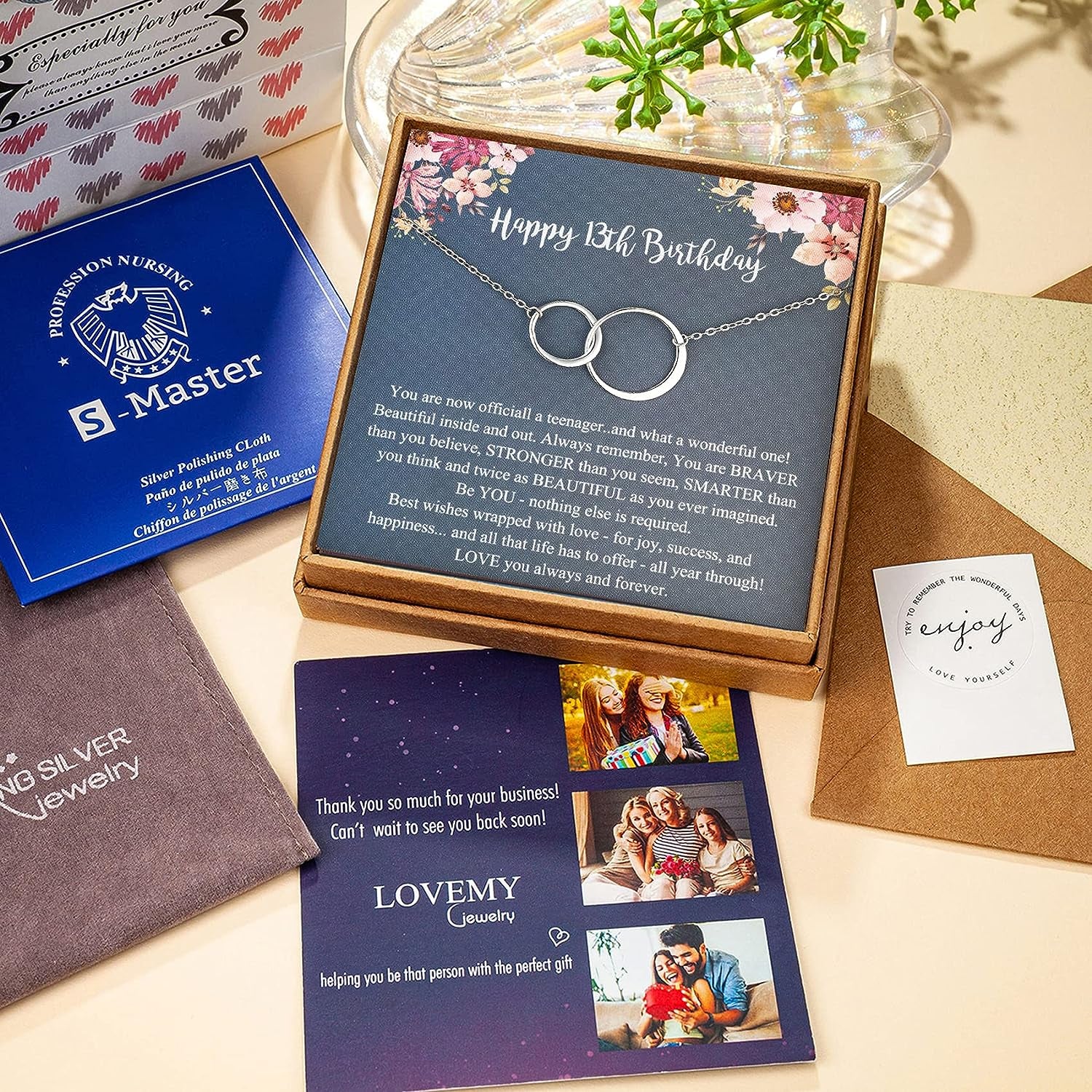 Sweet 13Th Birthday Gifts for Girls, Birthday Gifts for Her, Presents for 13 Year Old Girls, Sterling Silver 2 Ring Birthday Necklace, Friendship Gifts Birthday Jewelry, Sterling Silver Silver