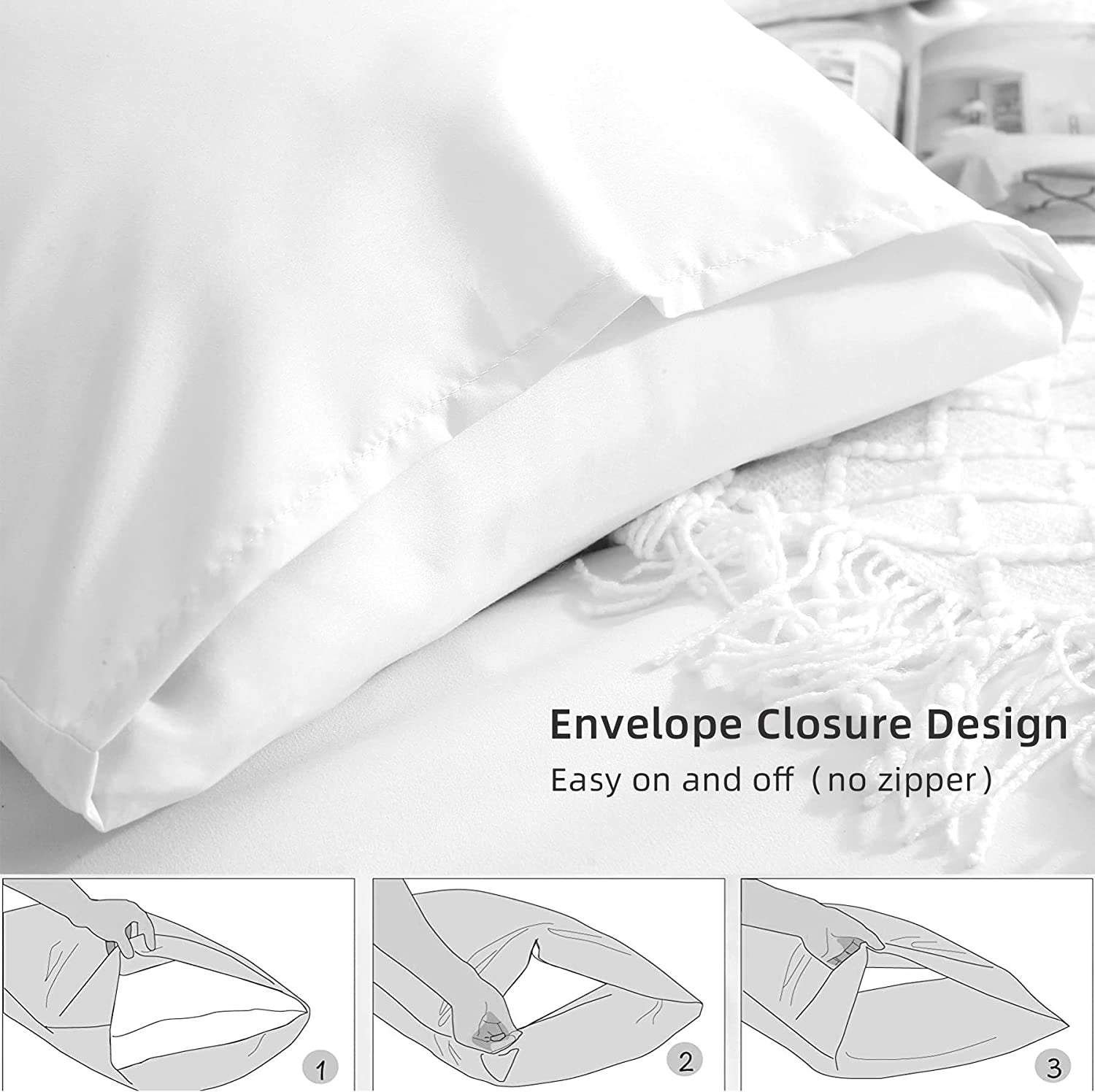 2 Pack European Size Pillow Cases, 1200TC Brushed Microfiber Super Soft Pillowcases with Envelope Closure, Wrinkle, Fade and Stain Resistant Pillow Covers, 65X65Cm - White