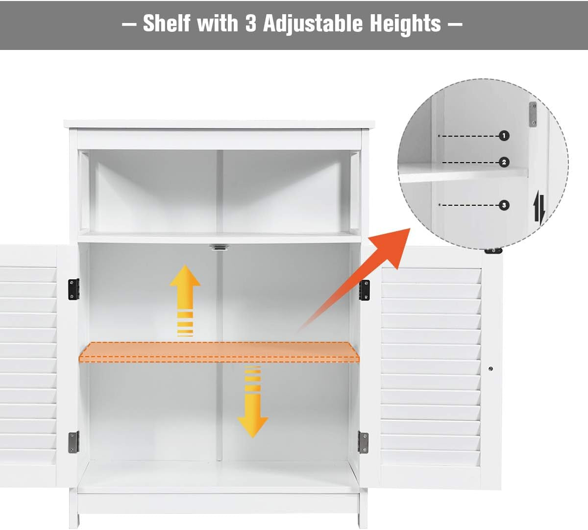 Bathroom Floor Cabinet, Wooden Storage Cabinet with Double Shutter Door & Adjustable Shelf, Freestanding Toilet Organiser, Side Table for Bathroom Living Room Bedroom, Laundry Cupboard, White/Grey (White)