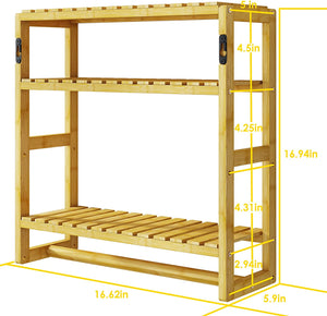 Bathroom Shelves for Storage Bamboo Adjustable 3 Tiers Plant Shelf over the Toilet Storage with Hanging Rod