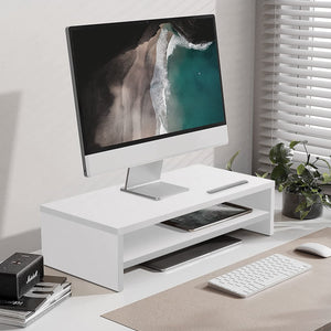 Monitor Stand,2-Tier Wood Computer Stand Riser,Monitor Stand Riser with Cellphone Holder,Desktop Stand Laptop Desk Riser,Ergonomic Desk Shelf Stand Organizer for Monitor/Printer/Laptops(White)