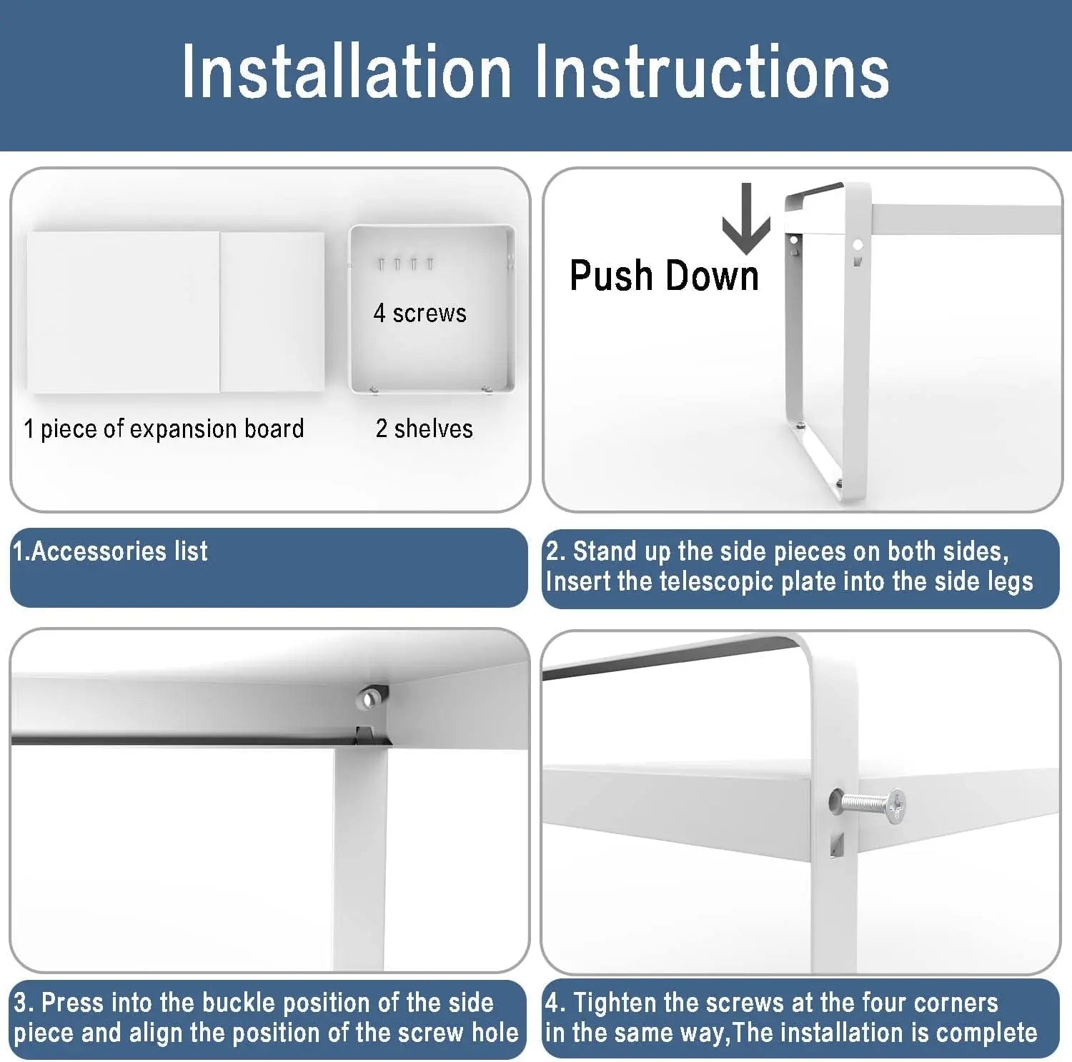 MAGGHEVI Expandable Cabinet Shelf Organizer Storage Rack，Cupboard Stand Spice Rack，Pantry Shelves Space Riser for Kitchen Bathroom，Metal Plate Heavy Duty Nonslip (Black)