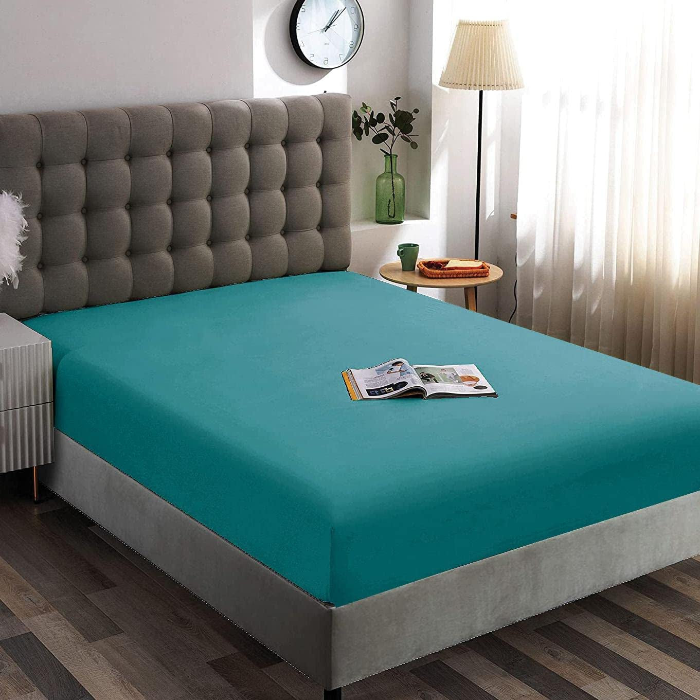 2000TC Fitted Sheet King Size -Premium Microfiber Fitted Bottom Sheet Only- Ultra-Soft Wrinkle Free -Fitted Bedding Sheet Fits Mattress Deep Pocket up to 36 Cm for Home&Hotel (Biscay Blue)