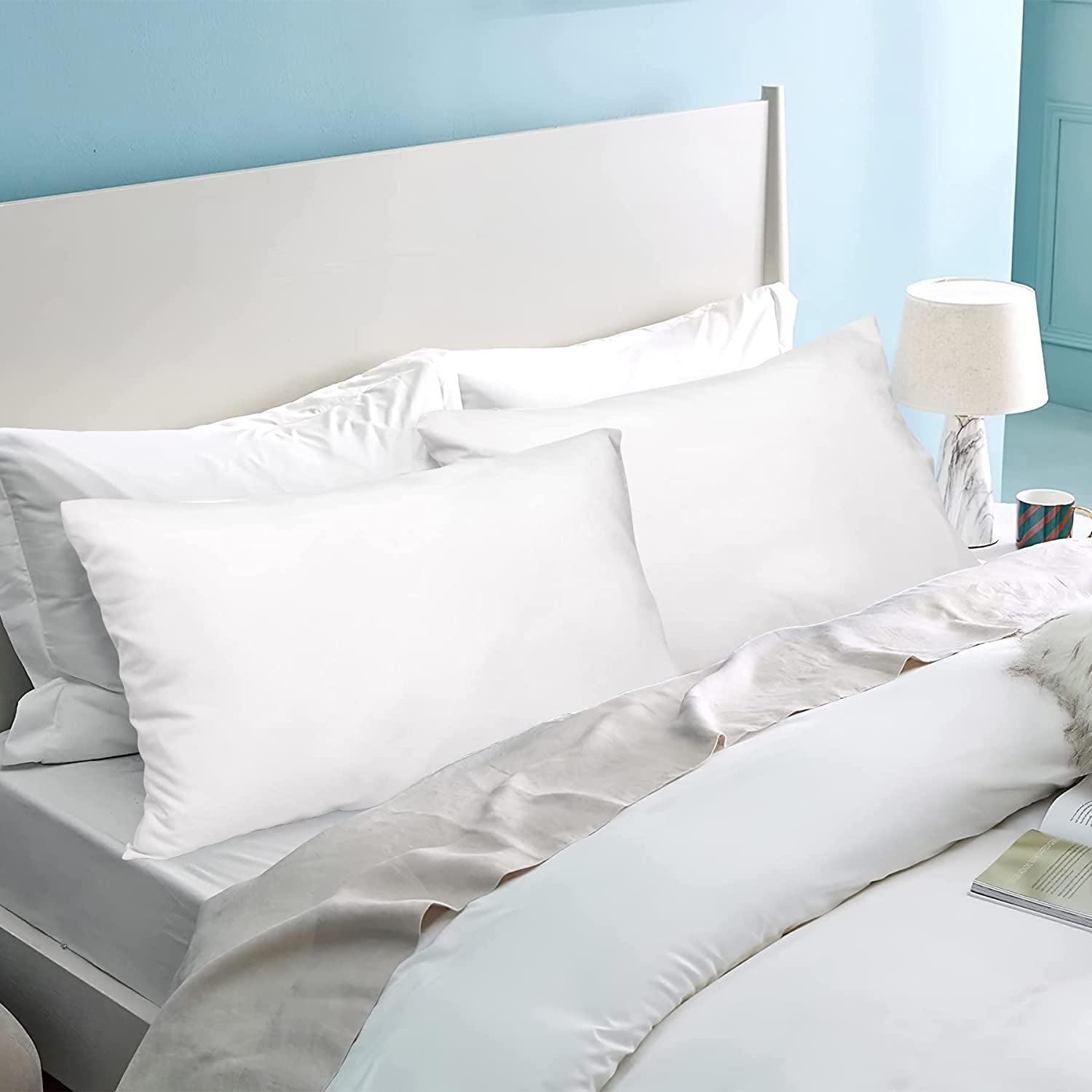 2 Pack European Size Pillow Cases, 1200TC Brushed Microfiber Super Soft Pillowcases with Envelope Closure, Wrinkle, Fade and Stain Resistant Pillow Covers, 65X65Cm - White