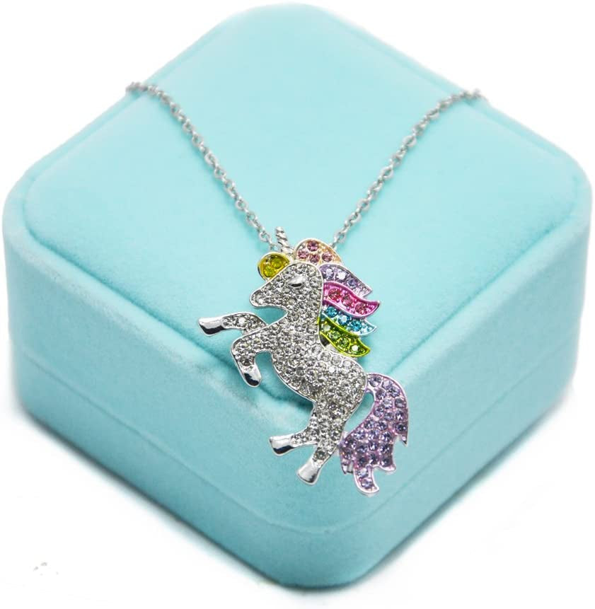 Fashion Unicorn Pendant Necklace - Rainbow Crystal Unicorn Necklace for Girls - Unicorn Rainbow Necklace