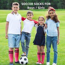Load image into Gallery viewer, Kids Soccer Socks, [3 Pairs] Stripes Knee High Tube Socks Sport Kids Stockings for Child Young Boys and Girls (US Size 3-6）
