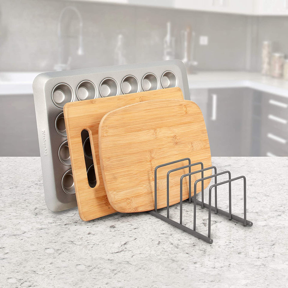 Alloy Steel Euro Kitchen Organizer for Plates, Cutting Boards, Bakeware Cooling Racks, Pots & Pans, Serving Trays, Reusable Containers, and Lids, Industrial Gray