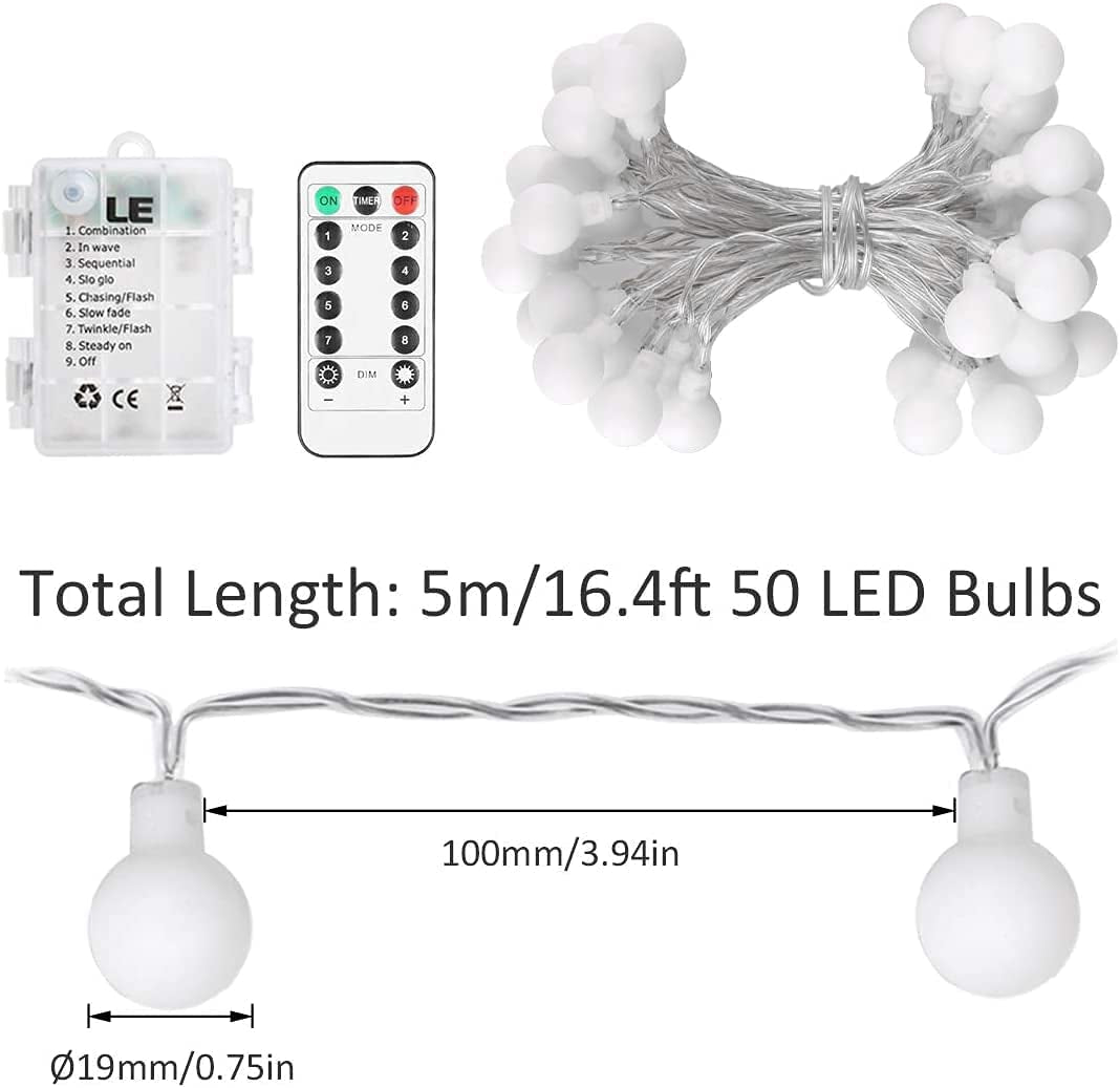 Globe String Lights Fairy Lights, 33Ft 100LED String Lights with 8-Mode Remote Waterproof Indoor Outdoor Hanging Lights Decorative Christmas Lights for Home Party Patio Garden Wedding (33Ft-Warm White)