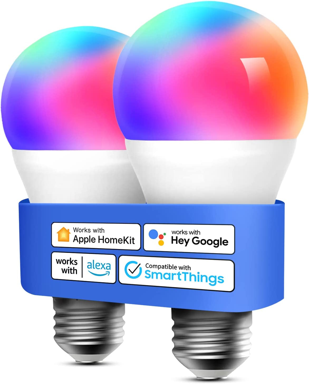 Light Bulb Smart Wifi LED Bulb Dimmable Multicolor RGBWW, Remote Control, Equivalent 60W E27 2700K-6500K 810 Lumens Compatible with Homekit Siri, Alexa, Smartthings and Google Home, 2 Pack