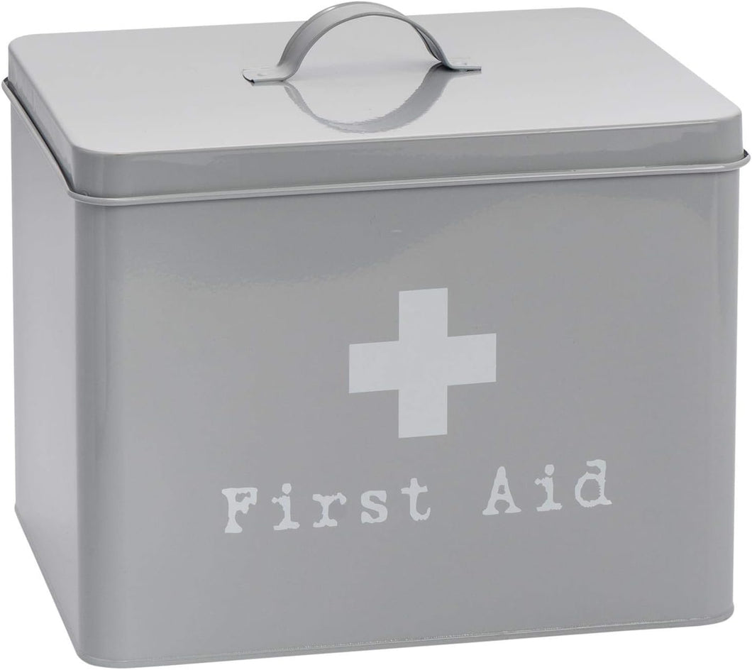 Industrial First Aid Box - Vintage Style 2-Tier Steel Medicine Storage Organiser - Grey