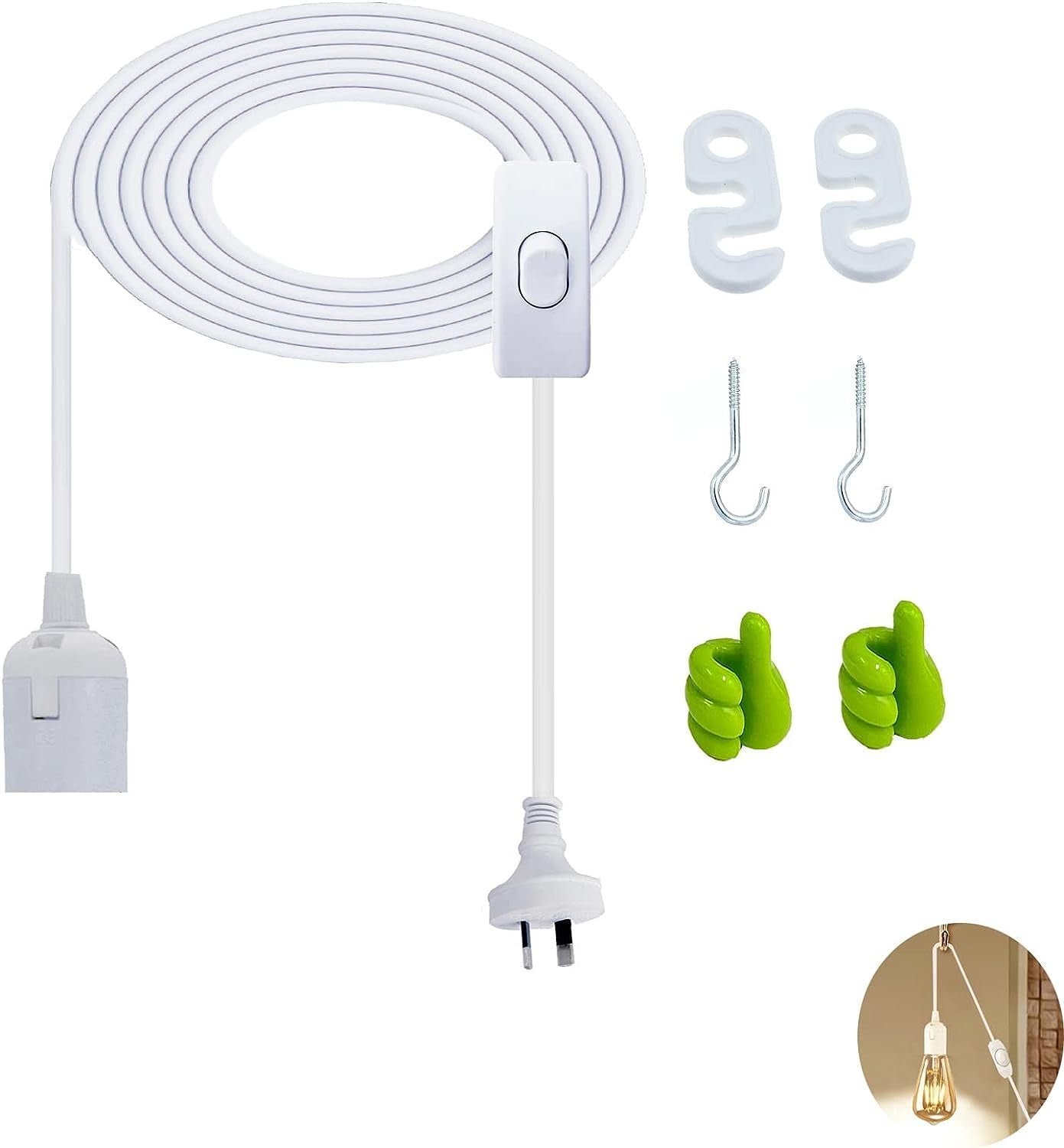 E27 LED Light Bulb Base 3M Extension Cable Cord with On/Off Switch, E26 Lamp Holder Socket AC AU Power Plug, Lights Lamp Bulb Cord for Bedroom Kitchen Plant Growth DIY Hanging Lanterns Pendant Light