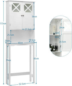 over the Toilet Storage Cabinet, 3-Tier Tall Free Standing Space Saver Shelf Tower, Bathroom Organizer with Adjustable Shelf, 2 Tempered Glass Doors, Open Shelving, Storage Rack, White