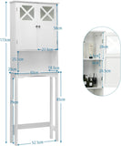 over the Toilet Storage Cabinet, 3-Tier Tall Free Standing Space Saver Shelf Tower, Bathroom Organizer with Adjustable Shelf, 2 Tempered Glass Doors, Open Shelving, Storage Rack, White