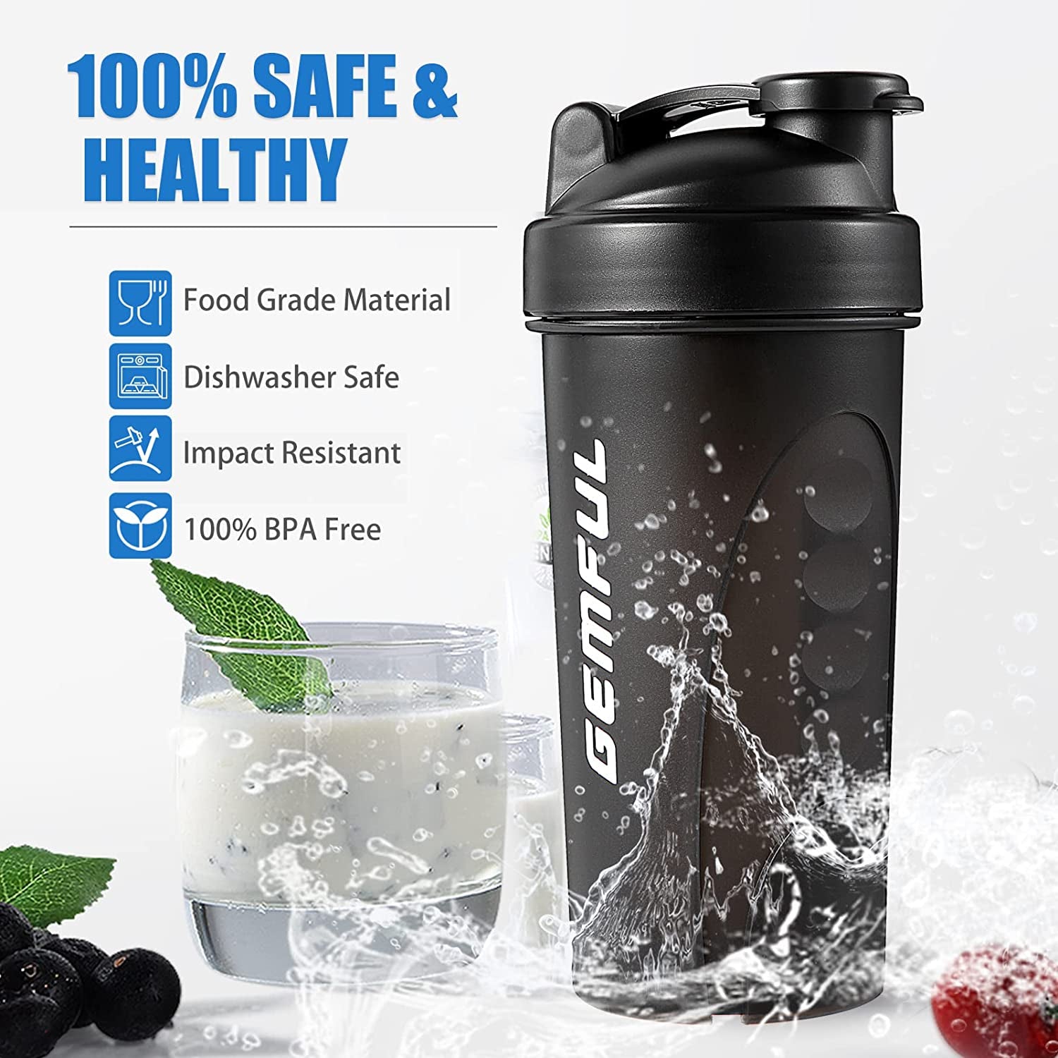Shaker Bottle for Protein Mixes Bpa-Free Leak Proof Smothies Mixer Water Cups 2 Pack