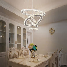 Load image into Gallery viewer, LED Modern Crystal Chandeliers 3 Colors Dimmable Remote K9 Crystal Flush Mount Ceiling Light Fixture 4 Rings Pendant Light Fixture for Bedroom Living Room Dining Room Kitchen Entryway
