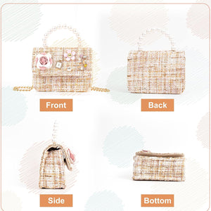 Little Girls Princess Purses Cute Crown Crossbody Bag Handbag with Pearl Handle for Kids Toddler