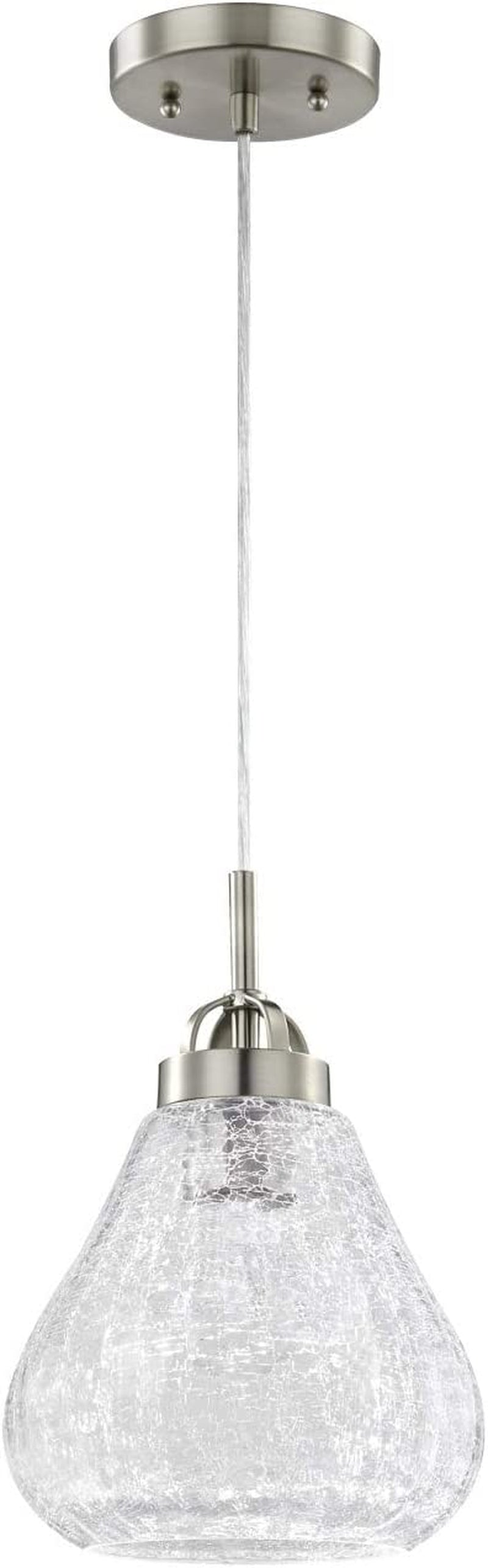 63091 One-Light Indoor Pendant, Brushed Nickel Finish with Clear Crackle Glass