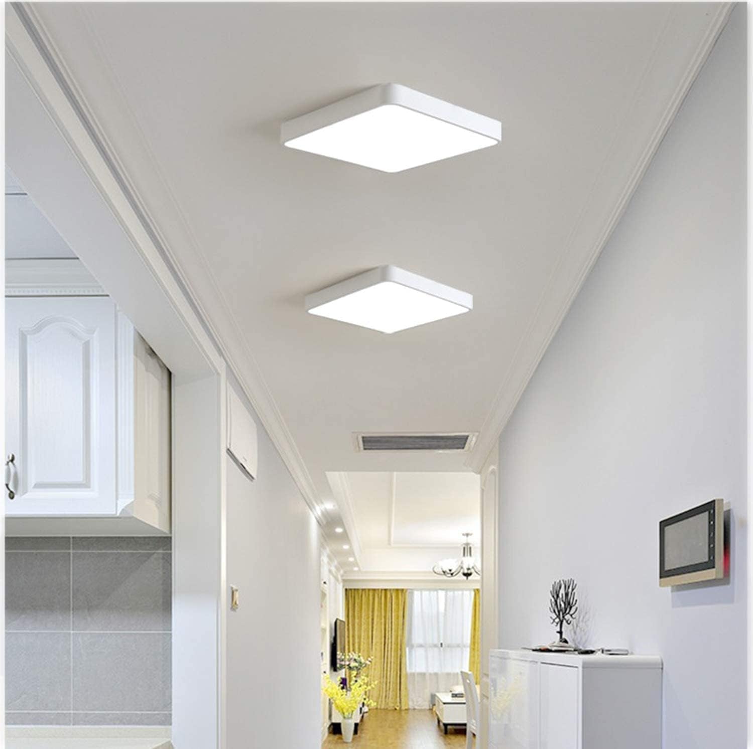 LED Flush Mount Ceiling Light,12-Inch 24W Equivalen Ceiling Lamp Square,6500K Cool White Lighting Fixture for Living Room/Kitchen/Bedroom/Dining Room,White