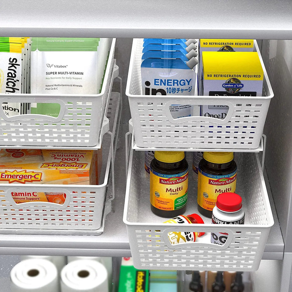 Simplehouseware 2 Tier Bathroom Organizer Tray Pull-Out Sliding Drawer/Under-Sink Storage, White