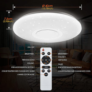 Blue_Bone LED Ceiling Light 32W Ø 40Cm Smart with Bluetooth Speaker RGBW Color Changing App or Remote Control Flush Mount Lamp for Kitchen Living Children'S Bedroom(1920Lm RGB 3000K-6500K)