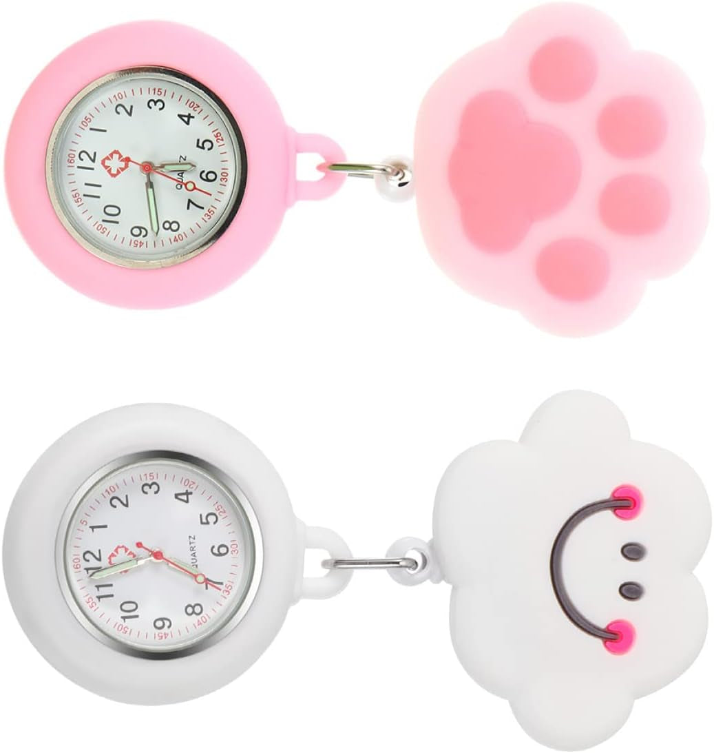 2Pcs Portable & White Nurses Silicone Girls Clip- Watches and for Badge Gift Lapel Cat Girl Clip-On Retractable Adorable Pattern Shaped Potable Hanging Cloud Nurse Fashionable