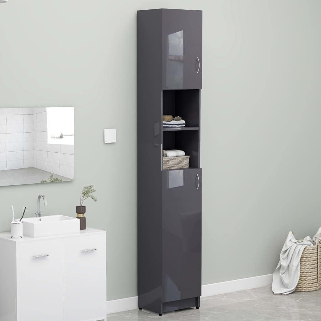 Bathroom Cabinet Home Laundry Room Rack Washroom Organiser Cupboard Storage Cabinet Furniture High Gloss Grey Engineered Wood