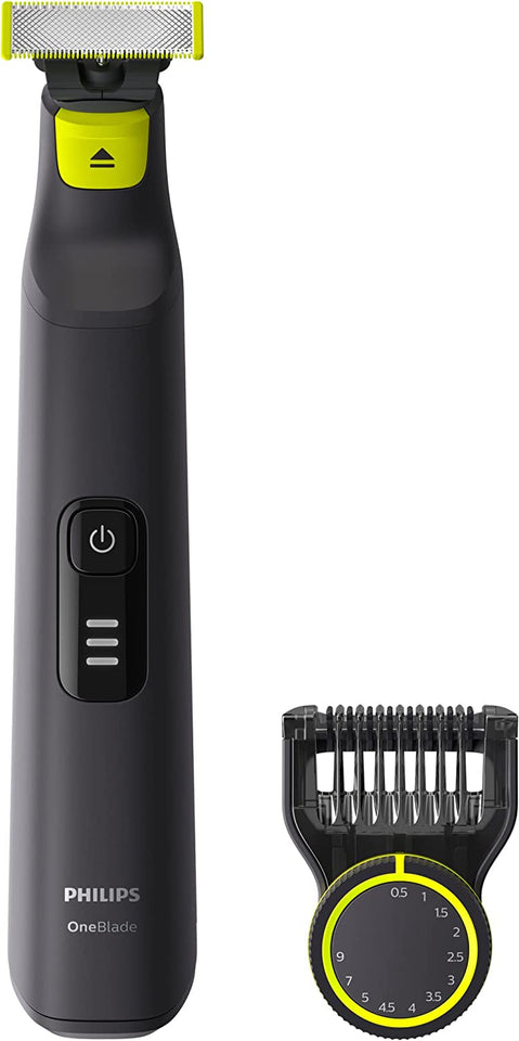 Oneblade Pro Face Shaver Trimmer with Rechargeable 90Min Li-Ion Battery, 1 Hour Charge Time, 14-Length Precision Comb and LED Digital Display, Chrome, QP6530/15
