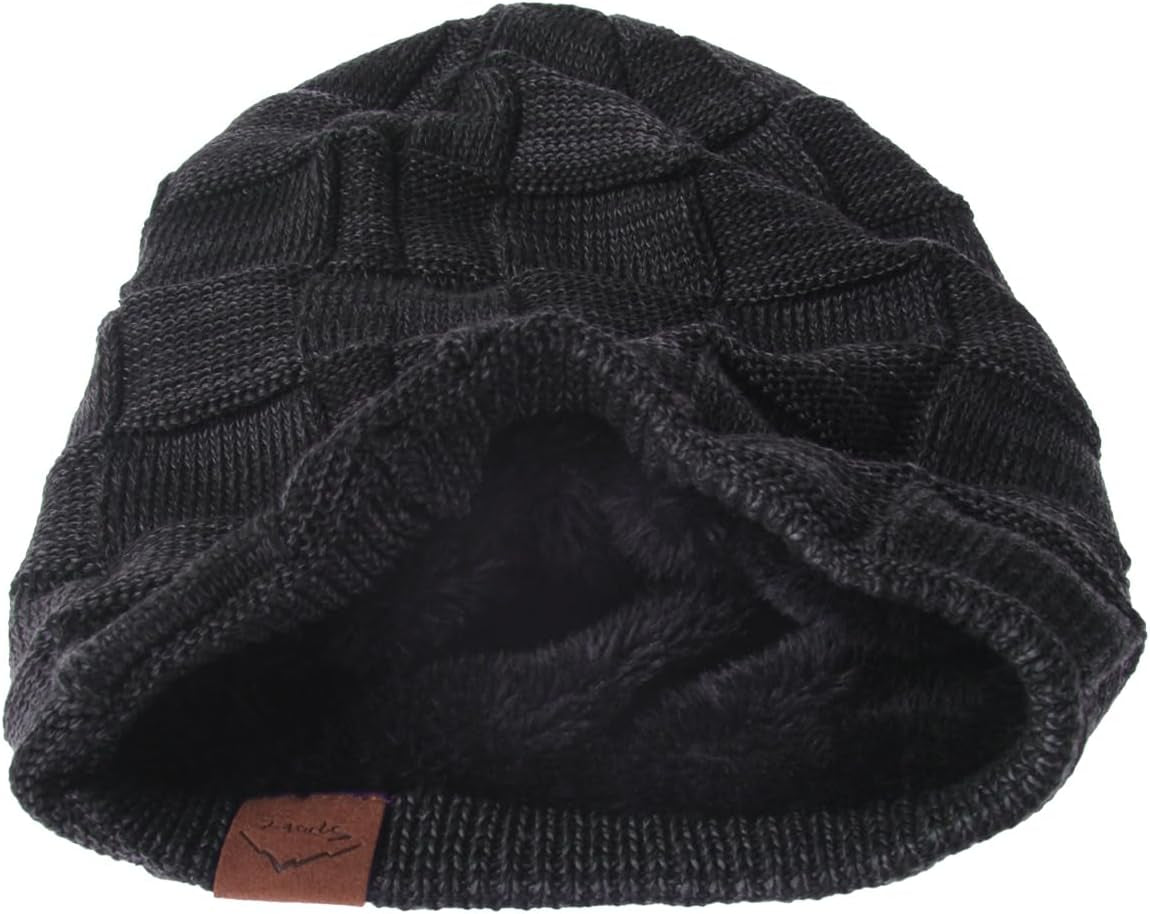 Winter Beanie Hat Men Warm Knit Long Slouch Skull Cap Thermal with Soft Fleece Lining