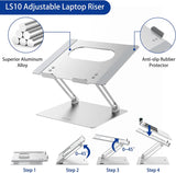 LS10 Aluminum Laptop Stand, Ergonomic Adjustable Notebook Stand, Riser Holder Computer Stand Compatible with Air, Pro, Dell, HP, Lenovo More 10-14" Laptops, Silver