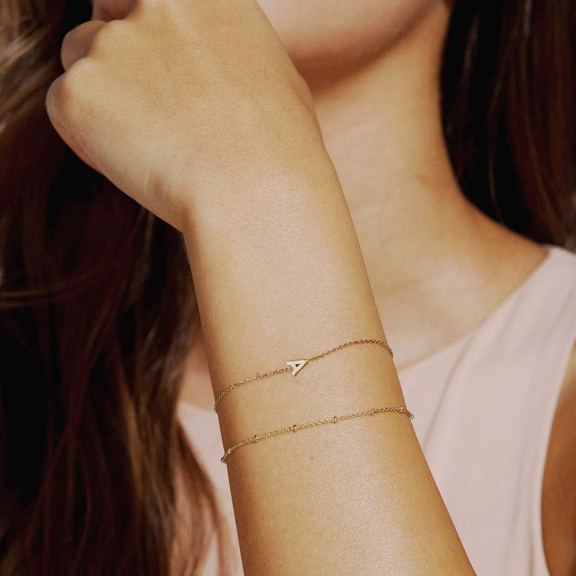 Dainty Gold Initial Bracelets for Women, 14K Gold Plated Dainty Personalized Gold Bracelets Initial Bracelets for Women Teen Girls Jewelry Chain Bracelets for Kids Toddler Little Girls Jewelry Gifts